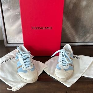 Ferragamo Blue and White Achille1 Sneakers